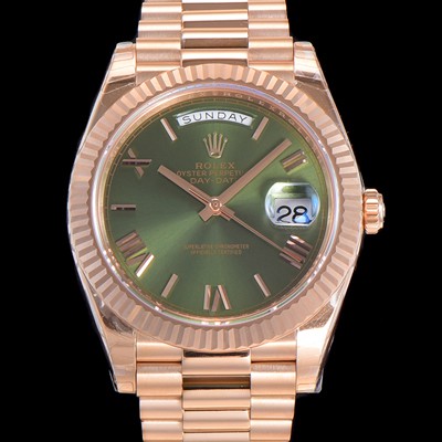 홍콩명품 [로렉스] 남성용 데이데이트 18K 로즈골드 3255 오토매틱 40미리 그린다이얼 3열 브레이슬릿 rol79261  