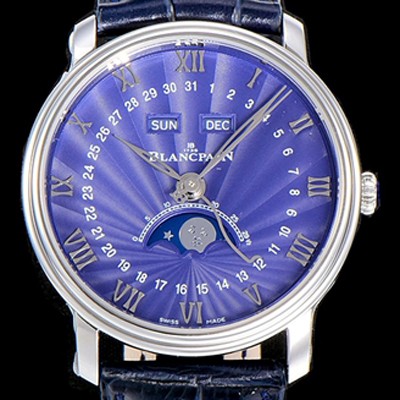 홍콩명품 [블랑팡] 남성용 빌레레 퀀탬 컴플레트 문페이즈 Cal.6654 오토매틱 40미리 블랙가죽줄  블루다이얼 BLA77838  