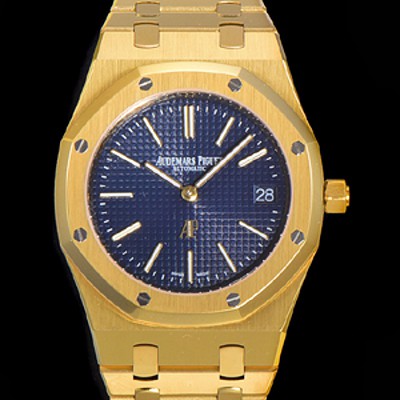 홍콩명품 [오데마피게] 로얄오크 점보 엑트라-씬 오토매틱 Cal.2121 타입 39mm 남성용 18K옐루골드도금 블랙다이얼 aud14859  