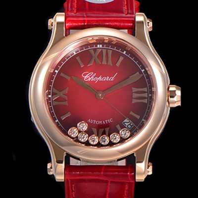 홍콩명품 [쇼파드] 여성용 해피 스포츠 오토매틱 ETA2892-2 타입 36mm 래이디스/금장시계 18K로즈골드 가죽줄 래드다이얼 cho01624  