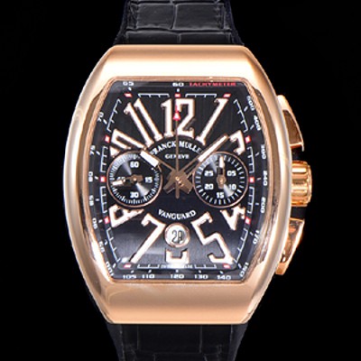 홍콩명품 [프랭크뮬러] 남성용 뉴 사라토거 오토매틱 크로노그래프 A7750-2타입 44mm 금장시계 가죽줄 블랙다이얼 fra68539  