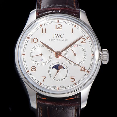 홍콩명품 [아이더블유씨] 남성용 포르투기즈 IW344203 퍼페추얼 캘린더 문페이즈 오토매틱 42mm Cal.82650 타입 가죽줄 화이트다이얼   iwc94837  