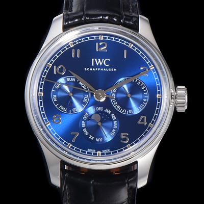 홍콩명품 [아이더블유씨] 남성용 포르투기즈 퍼페추얼 캘린더 문페이즈 오토매틱 42mm Cal.82650 타입 가죽줄 블루다이얼   iwc60715  