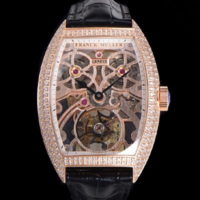 홍콩명품 [프랭크뮬러] 남성용 그랜드 컴플리케이션 8889 TG SQT BR 수동기계식 투어빌론 55mm  보석/다이아 셋팅 금장시계 가죽시계 스켈래톤 다이얼 fra48923  