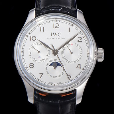 홍콩명품 [아이더블유씨] 남성용 포르투기즈 퍼페추얼 캘린더 문페이즈 오토매틱 42mm Cal.82650 타입 가죽줄 화이트다이얼   iwc42081  