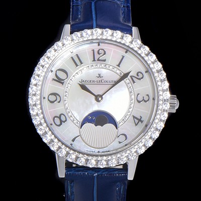 홍콩명품 [예거르꿀뜨르] 여성용 랑데뷰 문미듐 Q3523570 오토매틱 Cal.935타입 34mm  보석/다이아 베젤 가죽줄 화이트다이얼 jag93870  