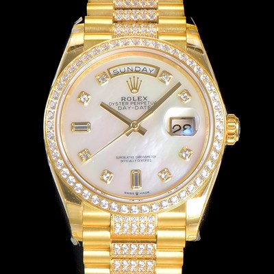 홍콩명품 [로렉스] 남성용 데이데이트 오토매틱 Cal.3235타입 36mm 금장시계 옐루골드 올금 다이아베젤부착 메탈줄 화이트 자게다이얼 rol47930  