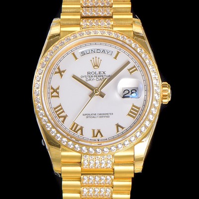 홍콩명품 [로렉스] 남성용 데이데이트 오토매틱 Cal.3235타입 36mm 금장시계 옐루골드 올금 다이아베젤부착 메탈줄 화이트 자게다이얼 rol64538  