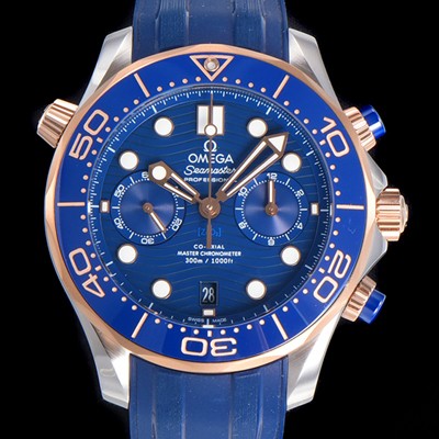 홍콩명품 [오메가] 남성용 씨마스터 디버 300M 코엑시얼 크로노그래프 P. 9900타입 44mm 러버우레탄밴드 블루다이얼   omg25160  