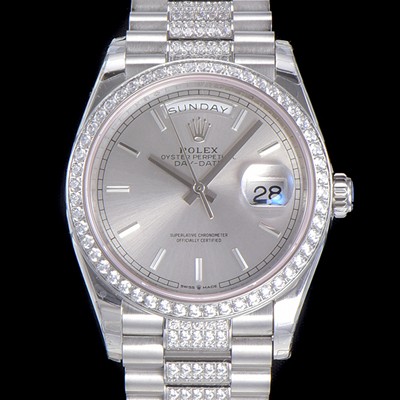 홍콩명품 [로렉스] 남성용 데이데이트 오토매틱 Cal.3235타입 36mm 다이아베젤부착 메탈줄 실버다이얼 rol42351  