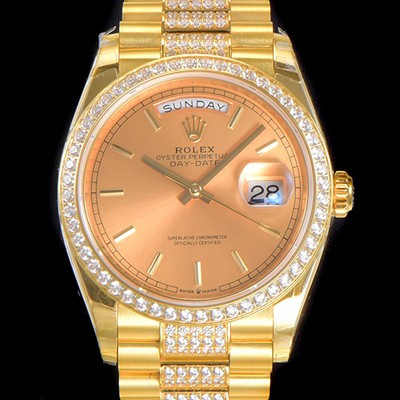 홍콩명품 [로렉스] 남성용 데이데이트 오토매틱 Cal.3235타입 36mm 금장시계 옐루골드 올금 다이아베젤부착 메탈줄 골드다이얼rol92680  
