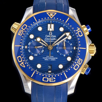 홍콩명품 [오메가] 남성용 씨마스터 디버 300M 코엑시얼 크로노그래프 P. 9900타입 44mm 러버우레탄밴드 블루다이얼   omg24536  