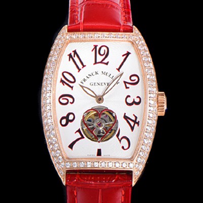 홍콩명품 [프랭크뮬러] 여성용 상트레 커백스 오토매틱 보석/다이아 케이스 여성용시계 18K 로즈골드 가죽줄 화이트다이얼  fra69430  