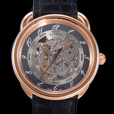 홍콩명품 [애르메스] 남성용 아쏘 오토매틱 41mm 18K 로즈골드 가죽줄 스켈래톤 다이얼 her82735  