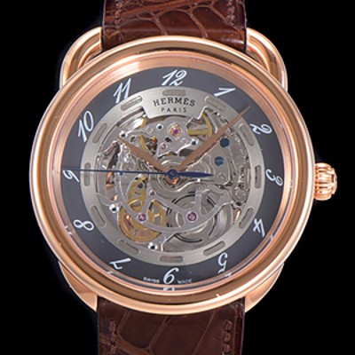 홍콩명품 [애르메스] 남성용 아쏘 오토매틱 41mm 18K 로즈골드 가죽줄 스켈래톤 다이얼 her07859  