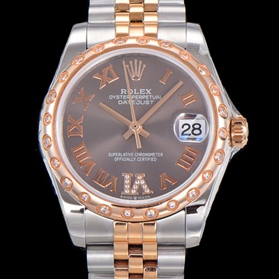 홍콩명품 [로렉스] 여성용 데이져스트 로즈골드 2836오토매틱 31mm 보석/다이아 베젤 메탈줄 5열밴드 브라운다이얼 rol05183  