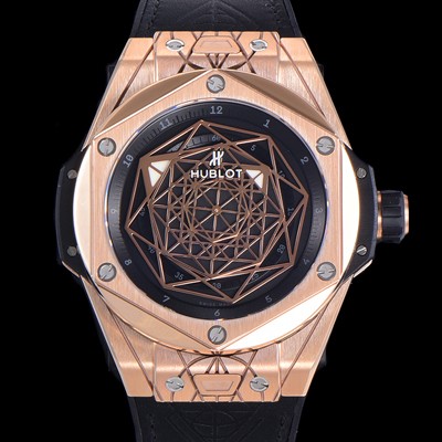 홍콩명품 [휴블렛] 남성용 빅뱅 쌍 블루 오토매틱 HUB1213타입 45미리 18K 로즈골드 가죽/우레탄 믹스밴드 블랙다이얼 hub64531  