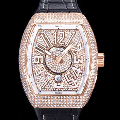 홍콩명품 [프랭크뮬러] 남성용 뱅가드 오토매틱 ETA2824-2 타입 45mm 로즈골드/보석큐빅 가죽줄 보석다이얼 fra20147  