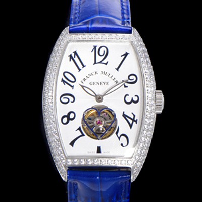 홍콩명품 [프랭크뮬러] 여성용 상트레 커백스 오토매틱 보석/다이아 케이스 여성용시계 가죽줄 화이트 다이얼  fra23598  