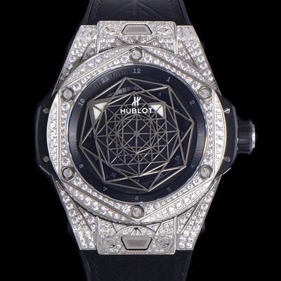홍콩명품 [휴블렛] 남성용 빅뱅 쌍 블루 티타늄 오토매틱 HUB1213타입 45미리 다이아몬드/보석 케이스 가죽/우레탄 믹스밴드 블랙다이얼 hub60853  