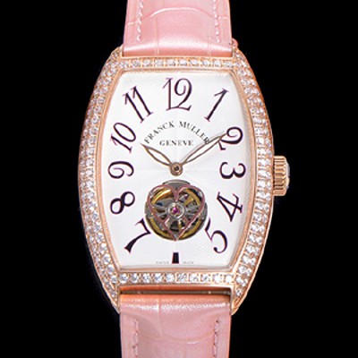 홍콩명품 [프랭크뮬러] 상트레 커백스 오토매틱 보석/다이아 케이스 여성용시계 18K 로즈골드 가죽줄 화이트다이얼  fra58721  