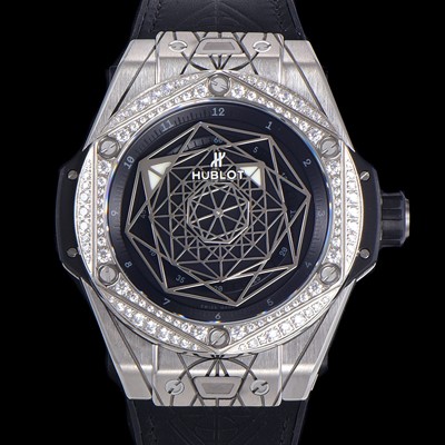홍콩명품 [휴블렛] 남성용 빅뱅 쌍 블루 티타늄 오토매틱 HUB1213타입 45미리 다이아몬드/보석 케이스 가죽/우레탄 믹스밴드 블랙다이얼 hub16359  