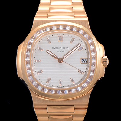 홍콩명품 [파텍필립] 남성용 노틸러스 보석/큐빅 세팅 18k로즈골드 Cal.324 S C타입무브 오토매틱 40미리 화이트다이얼 PAT70640  