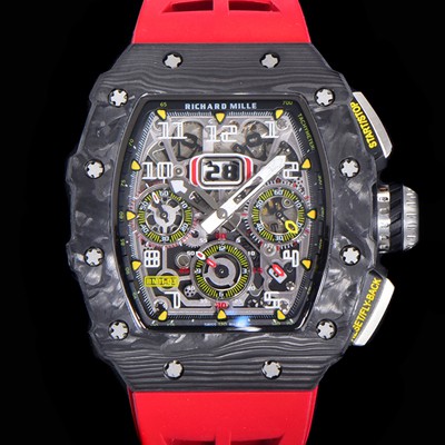 홍콩명품 [리차드밀레] 남성용 플라이백 RM11-03 오버사이즈 데이트 크로노그래프레드 포지드 카본 케이스 스켈레톤 다이얼 오토매틱 무브먼트 RIC08701  