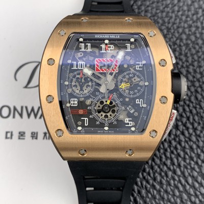 홍콩명품 [리차드밀레] 남성용 RM11 크로노그래프 오토매틱 18K 로즈골드 50미리 스켈래톤 블랙다이얼 RIC08722  