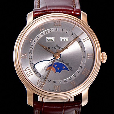 홍콩명품 [블랑팡] 남성용 빌레레 퀀탬 컴플레트 문페이즈 Cal.6654 오토매틱 40미리 블랙가죽줄 18K 로즈골드 그레이다이얼 BLA14151  
