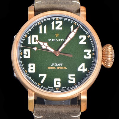 홍콩명품 [제니스] 남성용 파일럿 29.2430.679/63.I001 타입 20 애드벤쳐 브론져제질 오토매틱 9015무브 45미리 가죽시계 그린다이얼 ZEN72812  