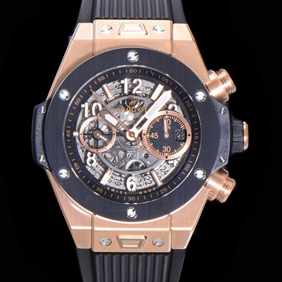 홍콩명품 [휴블렛] 남성용 빅뱅 유니코 킹골드 크로노그래프 441.OM.1180.RX 로즈골드 세라믹 베젤 HUB1280 오토매틱 므브먼트 44mm 러버밴드 스켈레톤다이얼 hub38961  