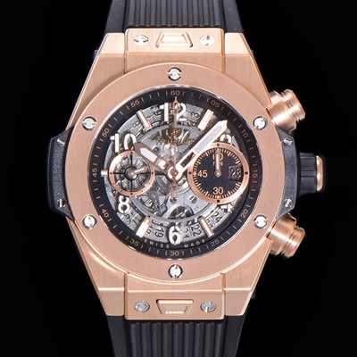 홍콩명품 [휴블렛] 남성용 빅뱅 유니코 킹골드 크로노그래프 421.OX.5180.RX 로즈골드 HUB1280 오토매틱 므브먼트 44mm 러버밴드 스켈레톤 다이얼 hub38959  