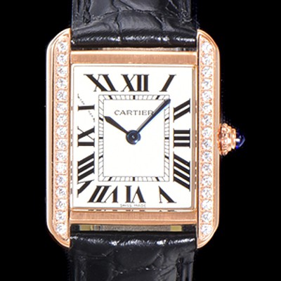 홍콩명품 [까르띠에] 여성용 탱크 WJTA0011 로마 인덱스 31mm 화이트 다이얼 커플용 로즈골드 악어가죽 쿼츠 무브먼트 CAR01574  