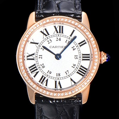 홍콩명품 [까르띠에] 여성용 롱드 더 솔로 WR000351  쿼츠 므브먼트 29미리 로즈골드 큐빅베젤 악어가죽줄 화이트다이얼 CAR11547  