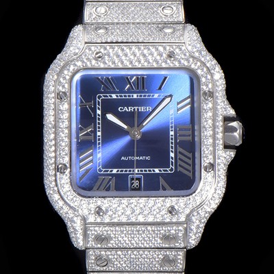 홍콩명품 [까르띠에] 남성용 산토스 쥬얼 다이아몬드 셋팅 베젤 40mm 블루다이얼 오토매틱 무브먼트 CAR40187  