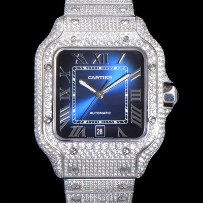 홍콩명품 [까르띠에] 남성용 산토스 쥬얼 다이아몬드 셋팅 베젤 40mm 네이비 다이얼 오토매틱 무브먼트 CAR46569  