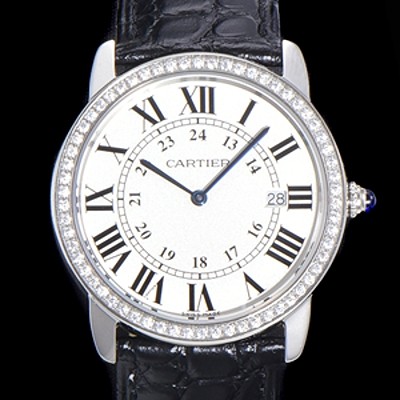 홍콩명품 [까르띠에] 남여공용 롱드 더 솔로 WR000551  쿼츠 므브먼트 36미리 큐빅베젤 악어가죽줄 화이트다이얼 CAR11556  