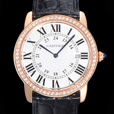 홍콩명품 [까르띠에] 남여공용 롱드 더 솔로 WR000651  쿼츠 므브먼트 36미리 로즈골드 큐빅베젤 악어가죽줄 화이트다이얼 CAR11560  