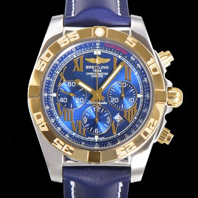 홍콩명품 [브라이틀링] 남성용 원드라이더 크로노맷 오토매틱 ETA-7750 기계식 44mm 18K 옐루골드 가죽줄 블루다이얼 bre2531  