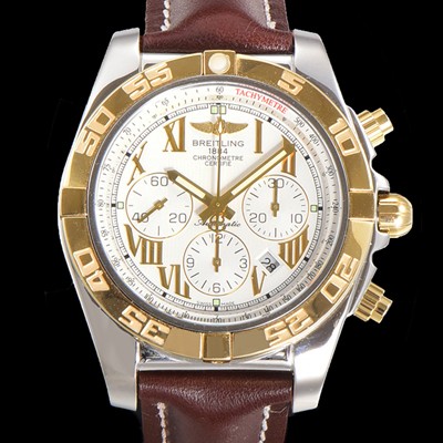 홍콩명품 [브라이틀링] 남성용 원드라이더 크로노맷 오토매틱 ETA-7750 기계식 44mm 18K 옐루골드 가죽줄 화이트다이얼 bre9152  