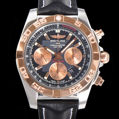 홍콩명품 [브라이틀링] 남성용 원드라이더 크로노맷 오토매틱 ETA-7750 기계식 44mm 18K 로즈골드 가죽줄 블랙다이얼 bre9213  