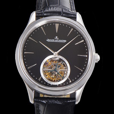 홍콩명품 [예거 르꿀르뜨] 남성용 마스터 울트라 씬 투어빌론 43mm 가죽줄 블랙다이얼 jag9125  