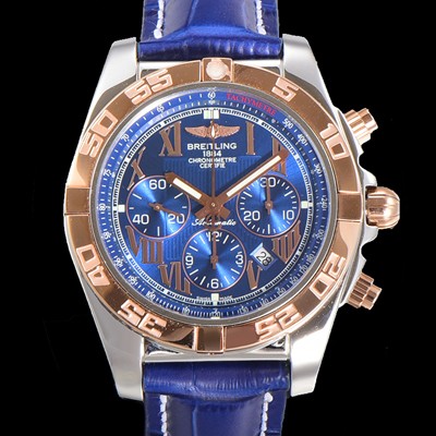 홍콩명품 [브라이틀링] 남성용 원드라이더 크로노맷 오토매틱 ETA-7750 기계식 44mm 18K 로즈골드 가죽줄 블루다이얼 bre1915  