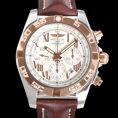 홍콩명품 [브라이틀링] 남성용 원드라이더 크로노맷 오토매틱 ETA-7750 기계식 44mm 18K 로즈골드 가죽줄 화이트다이얼 bre9911  