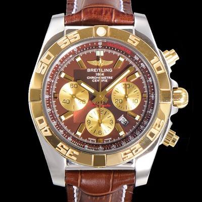 홍콩명품 [브라이틀링] 남성용 원드라이더 크로노맷 오토매틱 ETA-7750 기계식 44mm 18K 옐루골드 가죽줄 브라운다이얼 bre5391  