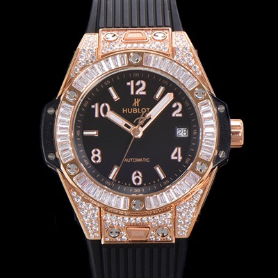 홍콩명품 [휴블렛] 남여공용 빅뱅 오토매틱 HUB1710타입 39mm 다이아/보석 세팅 로즈골드  우레탄밴드 블랙다이얼 hub9511  