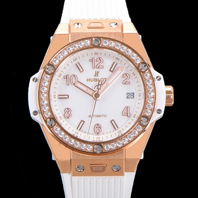 홍콩명품 [휴블렛] 남여공용 빅뱅 오토매틱 HUB1710타입 39mm 다이아/보석 세팅 로즈골드  우레탄밴드  화이트다이얼 hub3521  
