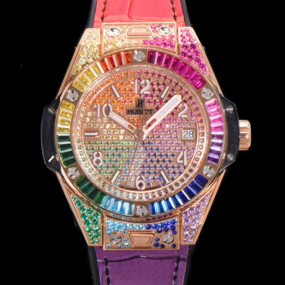 홍콩명품 [휴블렛] 남여공용 빅뱅 오토매틱 HUB1710타입 39mm 다이아/보석 세팅 로즈골드 우레탄/가죽 믹스밴드 보석다이얼 hub9131  