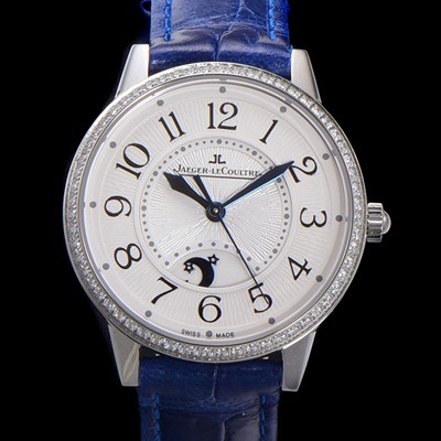 홍콩명품 [예거 르꿀르뜨] 여성용 랑데뷰 나잇&데이 문페이즈 오토매틱 898A 타입 무브 34mm 보석 배젤 가죽줄  화이트다이얼 jag1521  